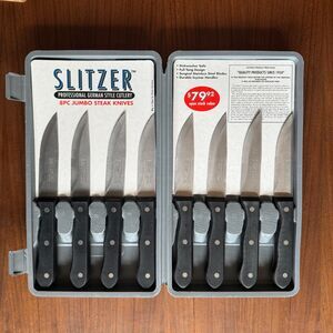 NEW Set of 8 Slitzer Rostfrei Stainless Knifes in Hardshell Travel Case